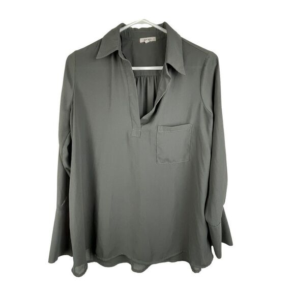 Black, long sleeve collared blouse - Picture 1 of 6